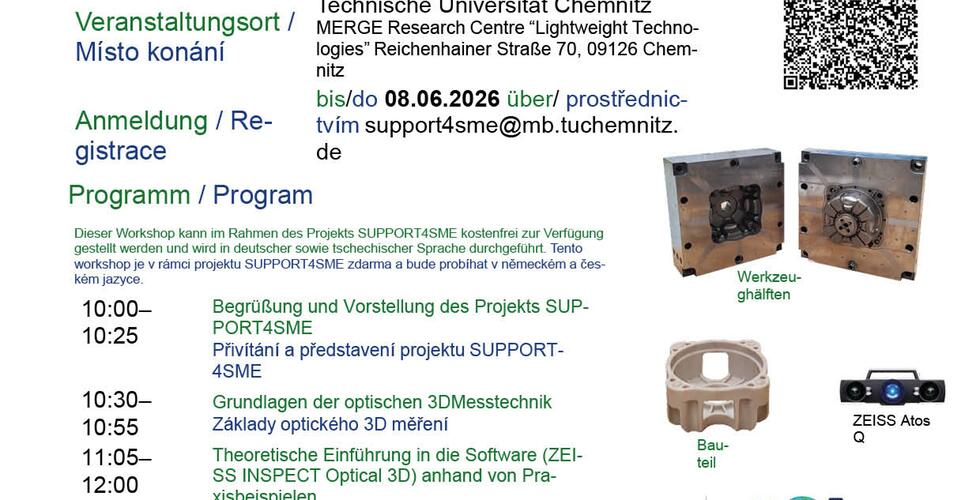 Praktický workshop: Optická 3D měřicí technika pro snímání tvarů nástrojů a součástí